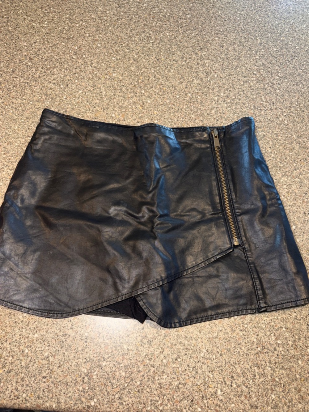 Free People Black Faux Leather Asymmetrical Mini Skort